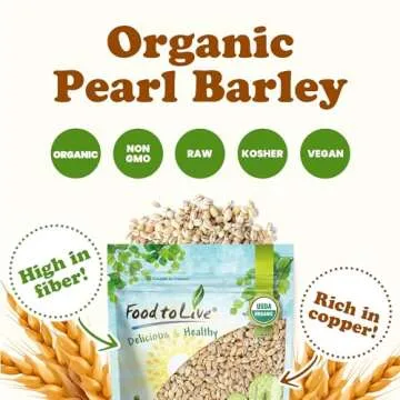 Food to Live Organic Pearl Barley, 1 Pound – Non-GMO, Polished Unhulled Barley, Kosher, Vegan, Bulk. Cooks Faster than Hulled Barley. Rich in Fiber, Selenium. Great for Hot Cereal, Salads, Stews