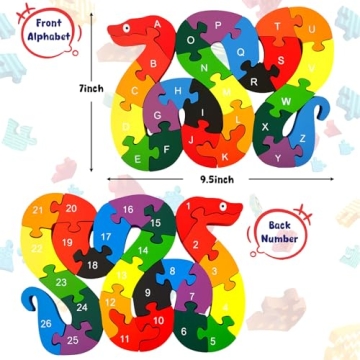 LOVESTOWN Alphabet Numbers Wooden Snake Puzzle Educational Toy