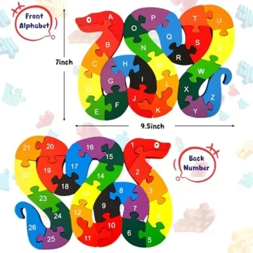 LOVESTOWN Alphabet Numbers Wooden Snake Puzzle Educational Toy