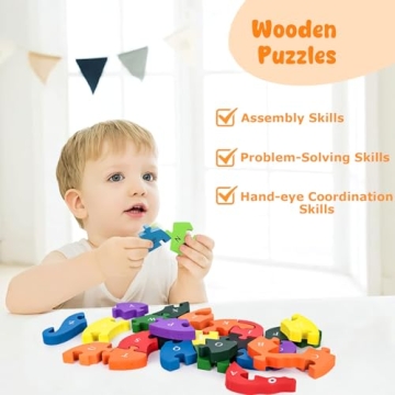 LOVESTOWN Alphabet Numbers Wooden Snake Puzzle Educational Toy