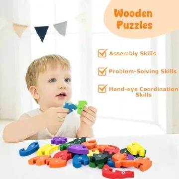 LOVESTOWN Alphabet Numbers Wooden Snake Puzzle Educational Toy