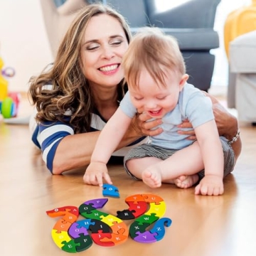 LOVESTOWN Alphabet Numbers Wooden Snake Puzzle Educational Toy