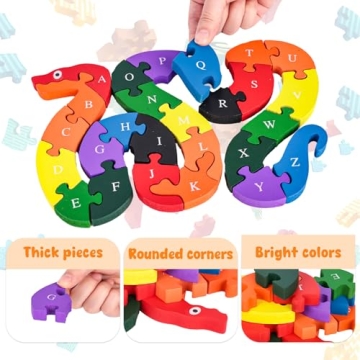 LOVESTOWN Alphabet Numbers Wooden Snake Puzzle Educational Toy