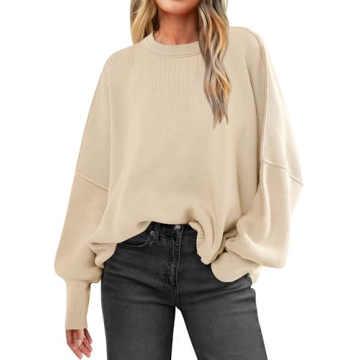 ANRABESS Women Crewneck Batwing Long Sleeve Pullover Sweater for Fall 2024