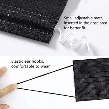 3 Ply Black Disposable Face Masks for Protection - 100PCS