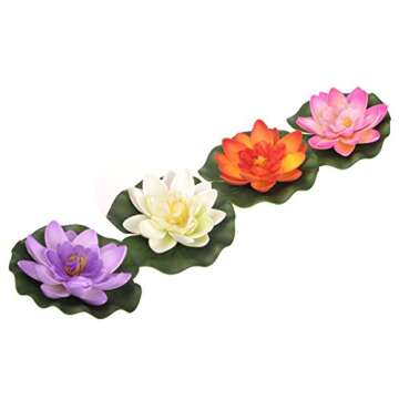 Teensery Pack of 4 Floating Artificial Water Lily Lotus Foam Flower Aquarium Pond Decor Medium