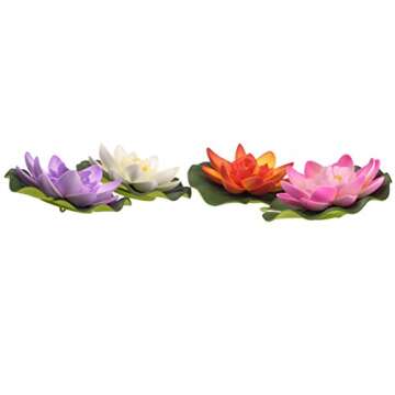 Teensery Pack of 4 Floating Artificial Water Lily Lotus Foam Flower Aquarium Pond Decor Medium