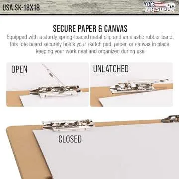 U.S. Art Supply 18" x 18" Artist Sketch Tote Board - Lightweight, Durable Tempered Hardboard with Handle, Metal Clip, Rubber Band for Sketching, Drawing, Painting - Perfect for Travel & Studio Use