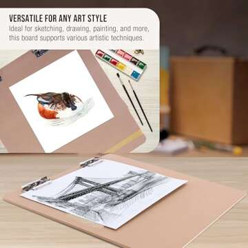 U.S. Art Supply 18" x 18" Artist Sketch Tote Board - Lightweight, Durable Tempered Hardboard with Handle, Metal Clip, Rubber Band for Sketching, Drawing, Painting - Perfect for Travel & Studio Use