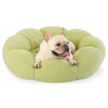 Lesure Calming Medium Dog Bed - Flower Donut Round Fluffy Puppy Bed in Plush Teddy Sherpa, Non-Slip Cute Flower Cat Beds for Indoor Cats, Medium Pet Bed Fits up to 45 lbs, Machine Washable, Green 30"