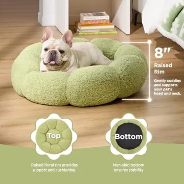 Lesure Calming Medium Dog Bed - Flower Donut Round Fluffy Puppy Bed in Plush Teddy Sherpa, Non-Slip Cute Flower Cat Beds for Indoor Cats, Medium Pet Bed Fits up to 45 lbs, Machine Washable, Green 30"