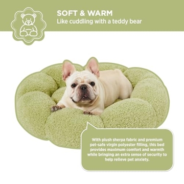 Lesure Calming Medium Dog Bed - Flower Donut Round Fluffy Puppy Bed in Plush Teddy Sherpa, Non-Slip Cute Flower Cat Beds for Indoor Cats, Medium Pet Bed Fits up to 45 lbs, Machine Washable, Green 30"