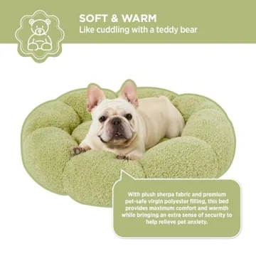 Lesure Calming Medium Dog Bed - Flower Donut Round Fluffy Puppy Bed in Plush Teddy Sherpa, Non-Slip Cute Flower Cat Beds for Indoor Cats, Medium Pet Bed Fits up to 45 lbs, Machine Washable, Green 30"