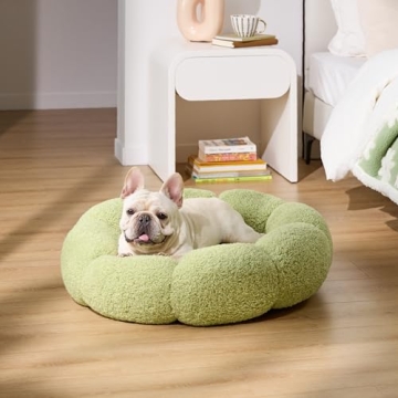 Lesure Calming Medium Dog Bed - Flower Donut Round Fluffy Puppy Bed in Plush Teddy Sherpa, Non-Slip Cute Flower Cat Beds for Indoor Cats, Medium Pet Bed Fits up to 45 lbs, Machine Washable, Green 30"