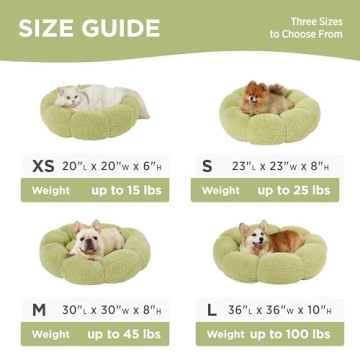 Lesure Calming Medium Dog Bed - Flower Donut Round Fluffy Puppy Bed in Plush Teddy Sherpa, Non-Slip Cute Flower Cat Beds for Indoor Cats, Medium Pet Bed Fits up to 45 lbs, Machine Washable, Green 30"