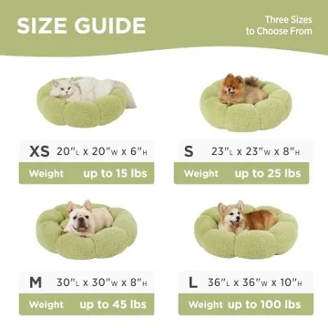 Lesure Calming Medium Dog Bed - Flower Donut Round Fluffy Puppy Bed in Plush Teddy Sherpa, Non-Slip Cute Flower Cat Beds for Indoor Cats, Medium Pet Bed Fits up to 45 lbs, Machine Washable, Green 30"