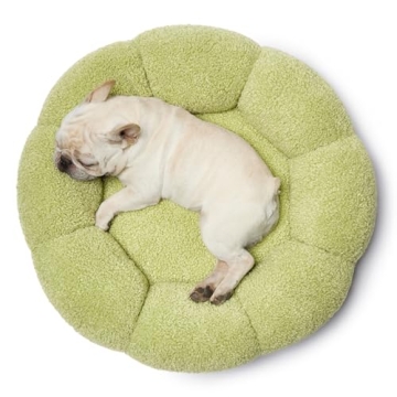 Lesure Calming Medium Dog Bed - Flower Donut Round Fluffy Puppy Bed in Plush Teddy Sherpa, Non-Slip Cute Flower Cat Beds for Indoor Cats, Medium Pet Bed Fits up to 45 lbs, Machine Washable, Green 30"