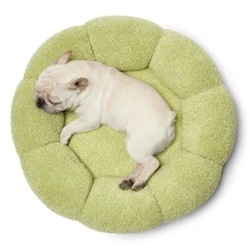 Lesure Calming Medium Dog Bed - Flower Donut Round Fluffy Puppy Bed in Plush Teddy Sherpa, Non-Slip Cute Flower Cat Beds for Indoor Cats, Medium Pet Bed Fits up to 45 lbs, Machine Washable, Green 30"
