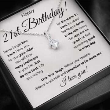 FG Family Gift Mall 21st Birthday Gifts For Her, 21 Year Old Female Birthday Card Necklace Gift Idea...