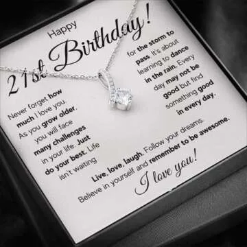 FG Family Gift Mall 21st Birthday Gifts For Her, 21 Year Old Female Birthday Card Necklace Gift Idea...