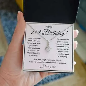 FG Family Gift Mall 21st Birthday Gifts For Her, 21 Year Old Female Birthday Card Necklace Gift Ideas, Happy Bday For Women Turning Finally 21, Stainless Steel, Cubic Zirconia