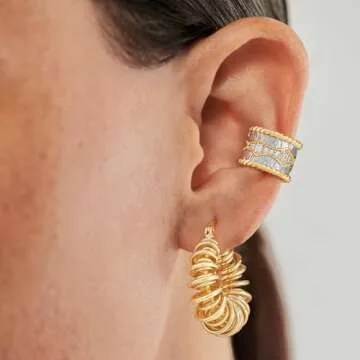 LADYGD Gold Hoop Earrings for Women 14K Gold Plated Twisted Thick Hoops Earring Hypoallergenic Simple Gold Jewelry Gifts