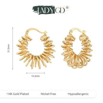 LADYGD Gold Hoop Earrings for Women 14K Gold Plated Twisted Thick Hoops Earring Hypoallergenic Simple Gold Jewelry Gifts