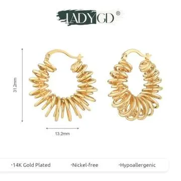 LADYGD Gold Hoop Earrings for Women 14K Gold Plated Twisted Thick Hoops Earring Hypoallergenic Simple Gold Jewelry Gifts