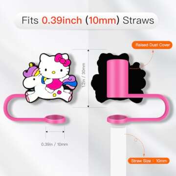 8Pcs Cartoon Straw Covers Cap for Tumblers Cup, 10mm Cartoon Straw Topper, Silicone Straw Tip Covers...