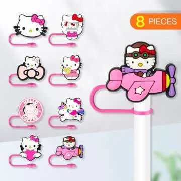 8Pcs Cartoon Straw Covers Cap for Tumblers Cup, 10mm Cartoon Straw Topper, Silicone Straw Tip Covers for Drinking Straws
