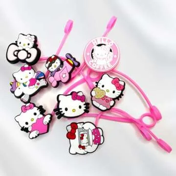 8Pcs Cartoon Straw Covers Cap for Tumblers Cup, 10mm Cartoon Straw Topper, Silicone Straw Tip Covers for Drinking Straws