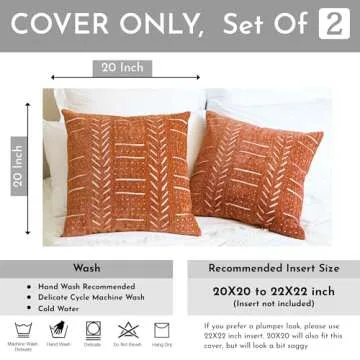 BlissBlush Brick Red Decorative Throw Pillow Covers 20X20, Set of 2, Boho Farmhouse Cushion Cover, Cozy Soft Accent Pillowcase for Couch Sofa Bed Living Room Home Décor