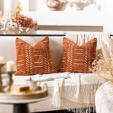 BlissBlush Brick Red Decorative Throw Pillow Covers 20X20, Set of 2, Boho Farmhouse Cushion Cover, Cozy Soft Accent Pillowcase for Couch Sofa Bed Living Room Home Décor