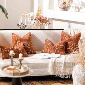 BlissBlush Brick Red Decorative Throw Pillow Covers 20X20, Set of 2, Boho Farmhouse Cushion Cover, Cozy Soft Accent Pillowcase for Couch Sofa Bed Living Room Home Décor