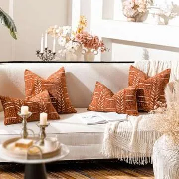 BlissBlush Brick Red Decorative Throw Pillow Covers 20X20, Set of 2, Boho Farmhouse Cushion Cover, Cozy Soft Accent Pillowcase for Couch Sofa Bed Living Room Home Décor