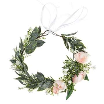 Vividsun Bridal Green Leaf Crown Bohemian Headpiece Floral Headband Photo Prop (J/pink green crown)
