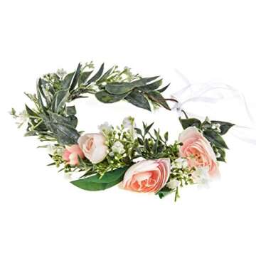 Vividsun Bridal Green Leaf Crown Bohemian Headpiece Floral Headband Photo Prop (J/pink green crown)