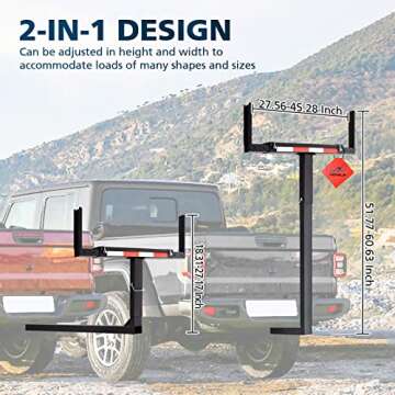 PENSUN Truck Bed Extender, 2 in 1 Design Foldable Pick Up Truck Bed Hitch Mount Extension Rack for C...