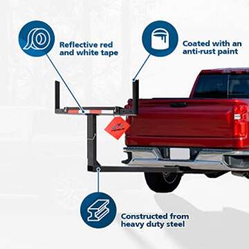 PENSUN Truck Bed Extender, 2 in 1 Design Foldable Pick Up Truck Bed Hitch Mount Extension Rack for Canoe Kayak Ladder Lumber, 800lbs Load Capacity, w/Reflective Tapes (Truck Bed Extender)
