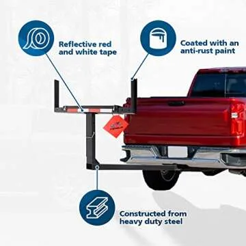 PENSUN Truck Bed Extender, 2 in 1 Design Foldable Pick Up Truck Bed Hitch Mount Extension Rack for Canoe Kayak Ladder Lumber, 800lbs Load Capacity, w/Reflective Tapes (Truck Bed Extender)