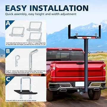 PENSUN Truck Bed Extender, 2 in 1 Design Foldable Pick Up Truck Bed Hitch Mount Extension Rack for Canoe Kayak Ladder Lumber, 800lbs Load Capacity, w/Reflective Tapes (Truck Bed Extender)