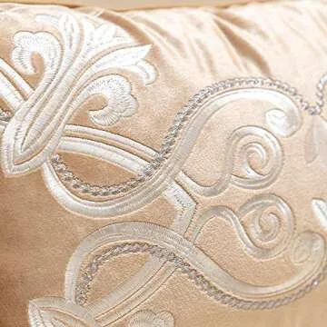 Avigers 12 x 20 Inch European Cushion Cover Luxury Velvet Home Decorative Embroidery Petunias Pillow Case Pillowcase for Sofa Chair Bedroom Living Room, Beige