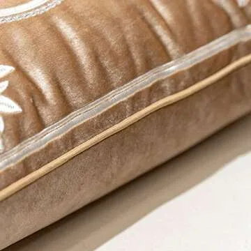 Avigers 12 x 20 Inch European Cushion Cover Luxury Velvet Home Decorative Embroidery Petunias Pillow Case Pillowcase for Sofa Chair Bedroom Living Room, Beige