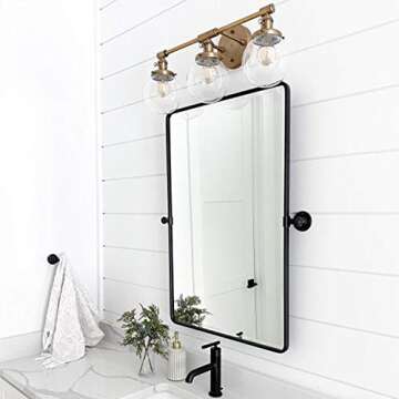 20 x 24 ‘’ Farmhouse Black Metal Framed Pivot Rectangle Bathroom Mirror Rounded Rectangluar Tilting Beveled Vanity Mirrors for Wall Décor