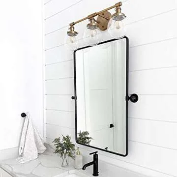20 x 24 ‘’ Farmhouse Black Metal Framed Pivot Rectangle Bathroom Mirror Rounded Rectangluar Tilting Beveled Vanity Mirrors for Wall Décor