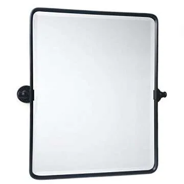20 x 24 ‘’ Farmhouse Black Metal Framed Pivot Rectangle Bathroom Mirror Rounded Rectangluar Tilting Beveled Vanity Mirrors for Wall Décor