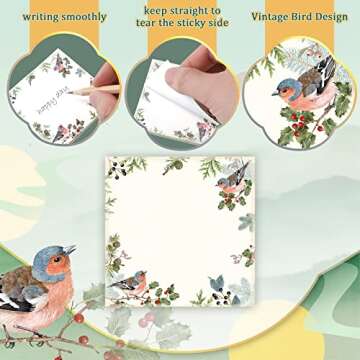 Christmas Birds Sticky Notes Cute Sticky Notes Seasonal Bird Sticky Notes Sticky Notes Self Adhesive Memo Note Pads for Work Studying Teacher Student, 2.87 x 2.87 in(Elegant Style, 450 Sheets)
