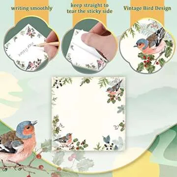 Christmas Birds Sticky Notes Cute Sticky Notes Seasonal Bird Sticky Notes Sticky Notes Self Adhesive Memo Note Pads for Work Studying Teacher Student, 2.87 x 2.87 in(Elegant Style, 450 Sheets)