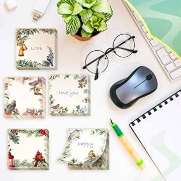 Christmas Birds Sticky Notes Cute Sticky Notes Seasonal Bird Sticky Notes Sticky Notes Self Adhesive Memo Note Pads for Work Studying Teacher Student, 2.87 x 2.87 in(Elegant Style, 450 Sheets)