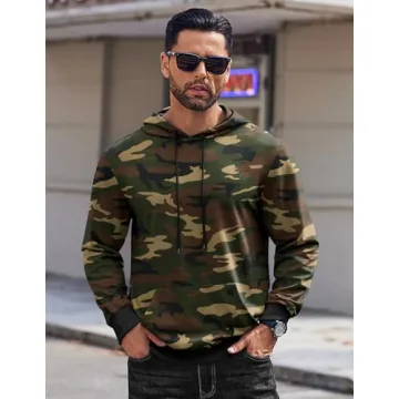 COOFANDY Mens Hoodie Pullover Long Sleeve Casual Fashion Sweatshirts Drawstring Gym Hooded Shirt with Kanga Pocket Camo
